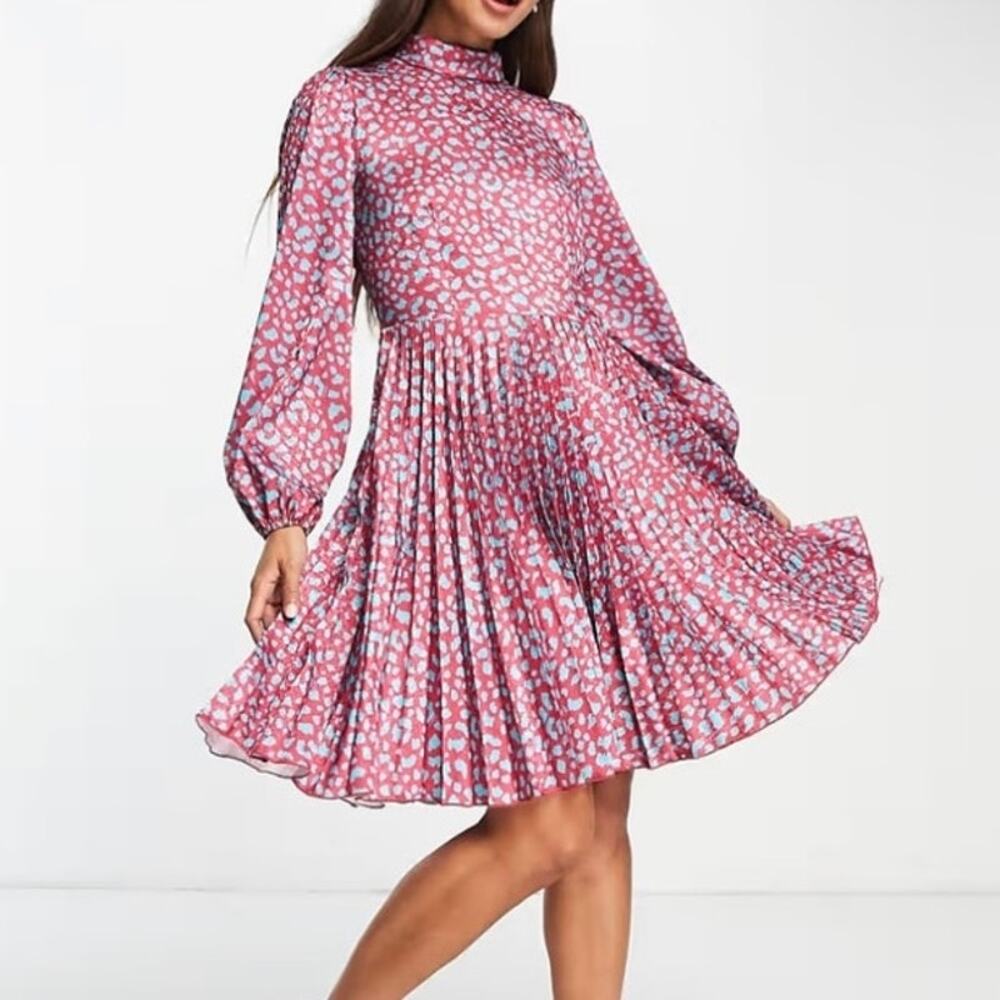 Closet London NWT Pleated Vibrant Patterned Mini Dress Sz 4